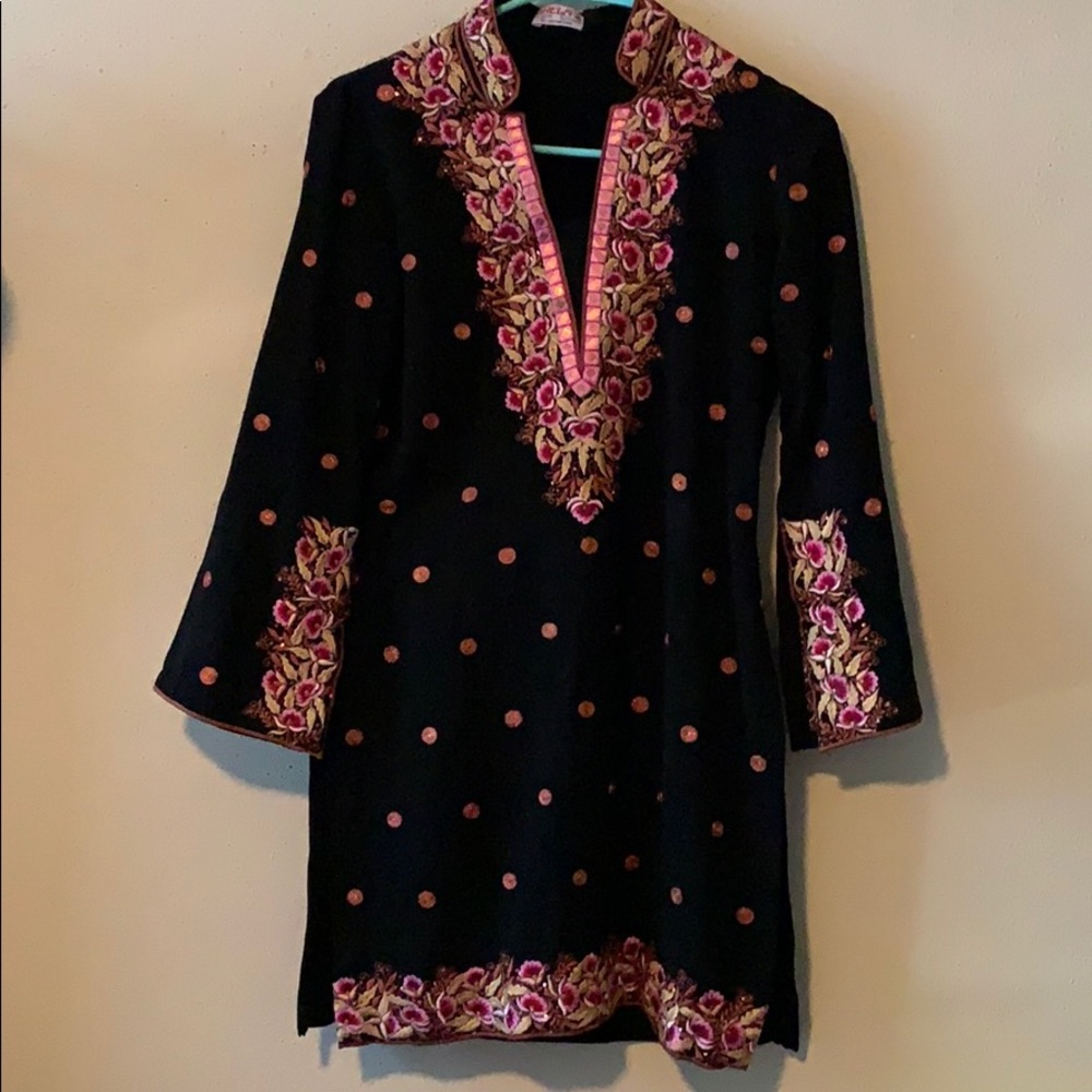 Black and Coral sequence Salwar Kameez